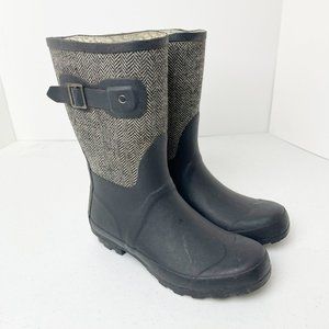 CHOOKA Classic Mid Cafe Racer Herringbone Rain Boots Black Women's Size 6